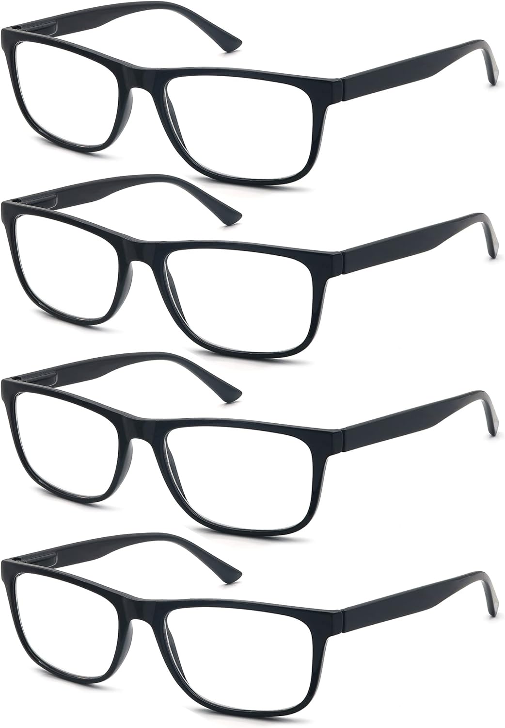 Reading Glasses 0.75 Oversized Large Square Men Readers Black Frame 4 Pack,Comfy Lightweight Eyeglasses for Reading Flexible Spring Hinge