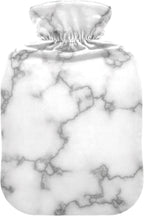 Marble White Gray Hot Water Bottle with Soft Cover Hand Feet Warmer Hot Water Bag for Menstrual Cramps Medium