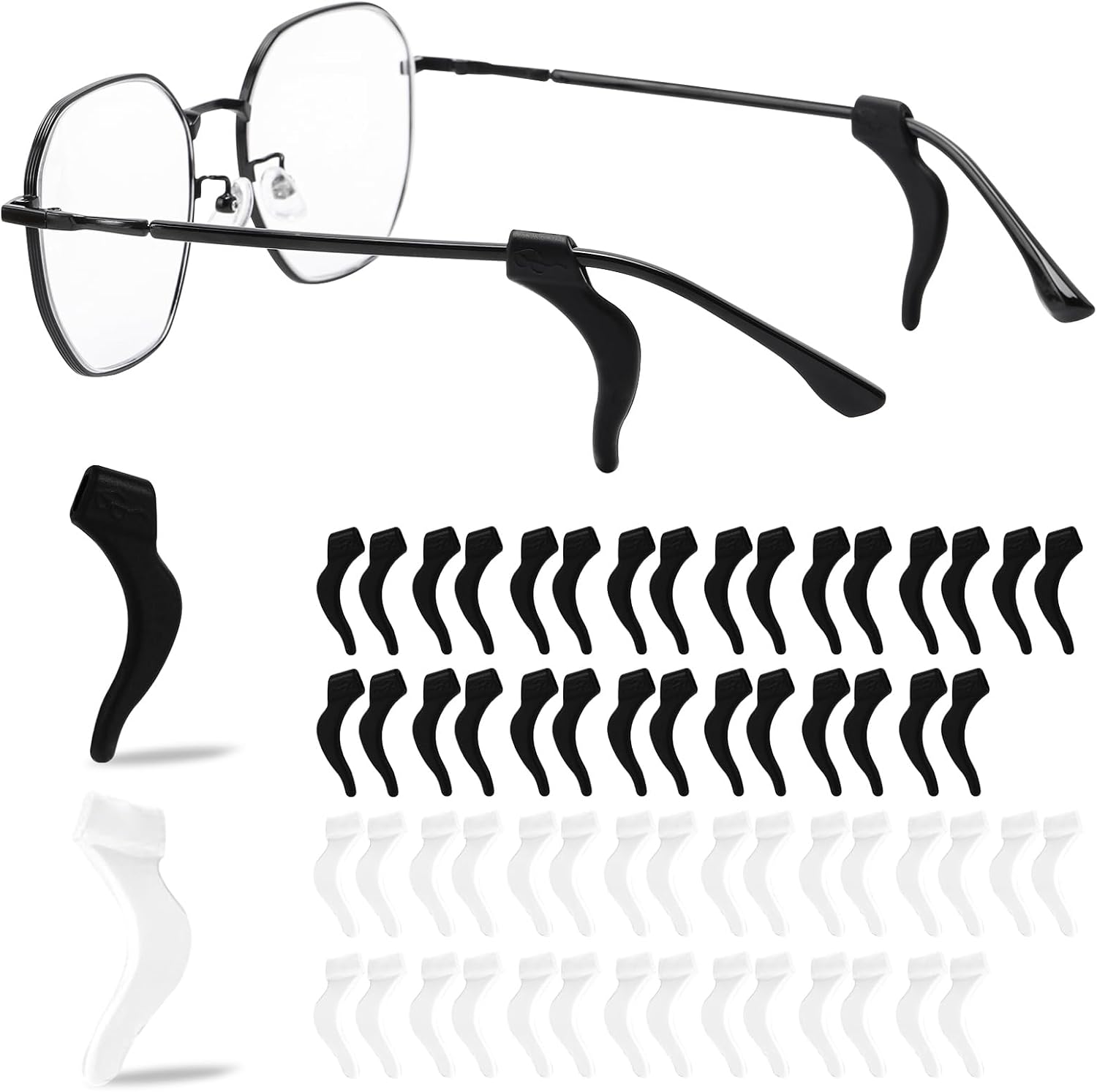 30 Pairs Eyeglass Ear Grips - Anti-slip Holder, Silicone Ear Hook, Eye Glasses Ear Grip Sleeve Retainer for Sports, Sunglasses, Reading Glasses