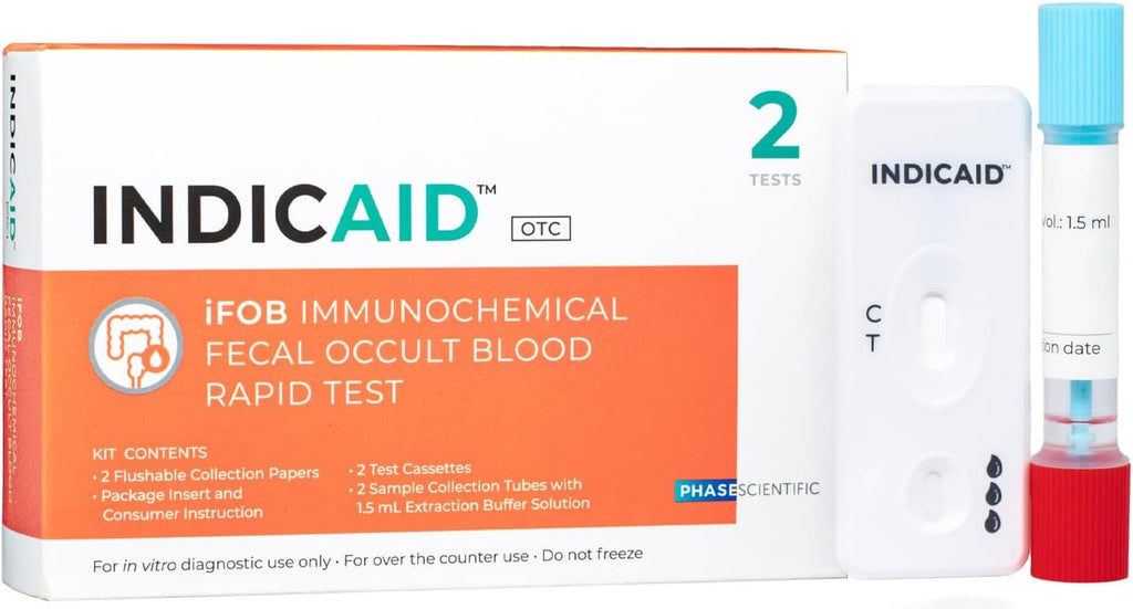 INDICAID Immunochemical Fecal Occult Blood Test (iFOB), FIT Colon Test, Accurate and Easy at Home, No Prep Required (2 Pack)