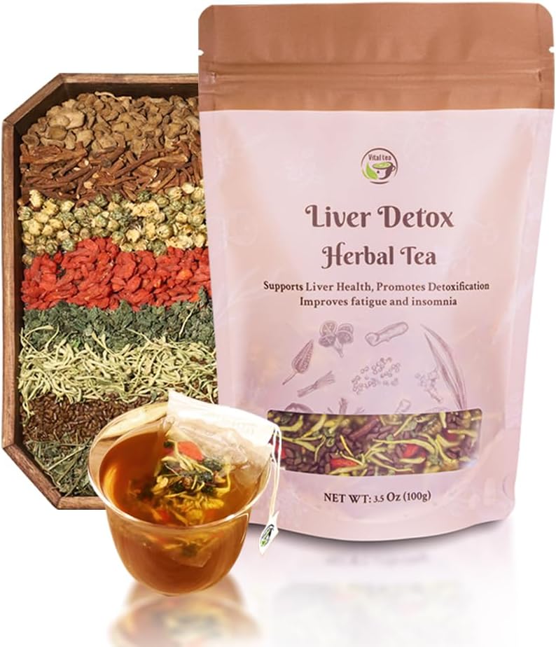 Liver Detox Herbal Tea, Liver Cleanse Detox Tea Blend with Milk Thistle, Dandelion Root, Chrysanthemum Natural Loose Leaf Tea for Liver Health, Includes Spoon & Tea Bags