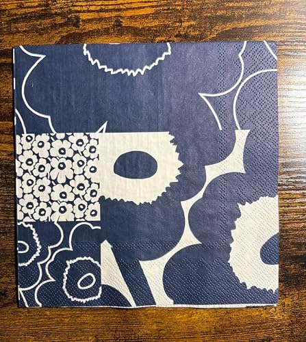 IHR Ideal Home Range Cocktail Napkins Marimekko Disposable 3-Ply Paper Party Napkin Pack, 5" x 5", Unikko Kollaasi (Dark Blue), 20-Count