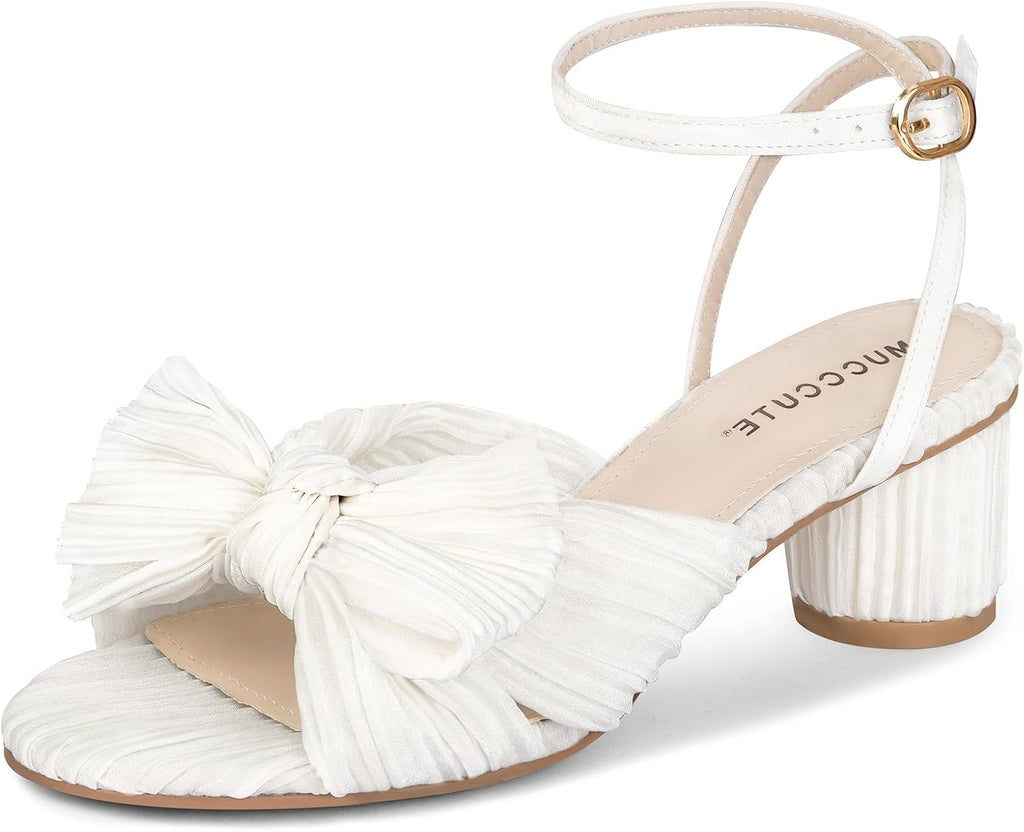 MUCCCUTE Women's Bow Knot Heeled Sandals Ankle Buckle Strap Chunky Heeled Open-toe Comfortable Wedding Party Fashion Heeled