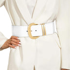 WHIPPY Women Wide Elastic Waist Belt for Dresses Fashion Gold Buckle Stretchy Leather Waistband for Ladies