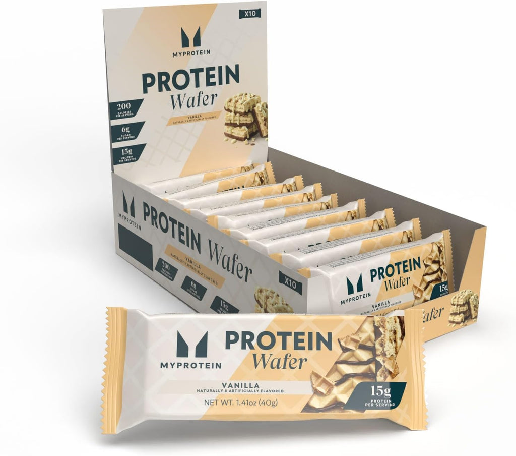 Myprotein Crispy Protein Wafers | 15g Protein | Box of 10 | Vanilla | High Protein Snack Bar | Milk & Whey Isolate | Low Sugar