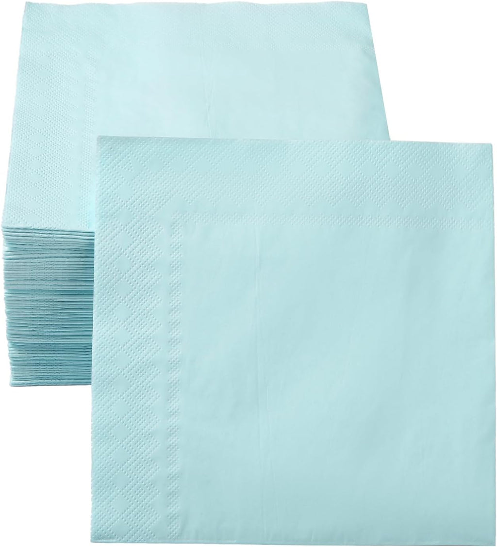 Cocktail Napkin 3-Ply Dessert Napkins Folded 6.5 x 6.5 Inches Disposable Napkins for Dinner Wedding Birthday Party Bridal Anniversary Baby Shower Reception Event (50, Light Blue)