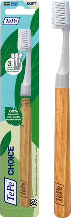 TePe Choice Soft Toothbrush with 3 Replaceable Heads, Gray