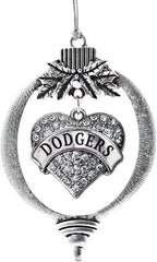 Inspired Silver - Dodgers - Silver Christmas Ornament - Pave Heart Charm Christmas Tree Ornament with Cubic Zirconia - Holiday Hanging Decoration