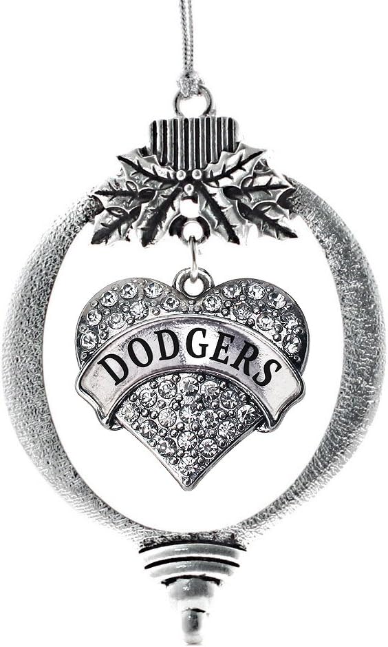 Inspired Silver - Dodgers - Silver Christmas Ornament - Pave Heart Charm Christmas Tree Ornament with Cubic Zirconia - Holiday Hanging Decoration