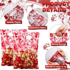 Pajean 100 Pcs Halloween Bloody Treat Bags Goodie Candy Cellophane Handprint Gift Plastic Bags with Handle for Horror Zombie Splatter Scary Trick or Treat Party Favors, 9.8x6.7 Inch(Light)