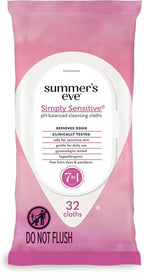 Summer's Eve Simply Sensitive Daily Gentle Feminine Wipes, Removes Odor, pH Balanced, 32 count