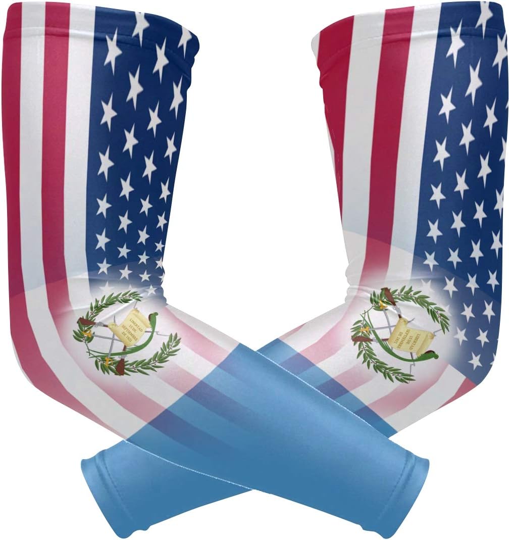 Y-RED-AA Vcmaluco USA Guatemala Flag Cooling Arm Sleeves Cover Uv Sun Protection for Men Women Running Golf Cycling Arm Warmer Sleeves 1 Pair