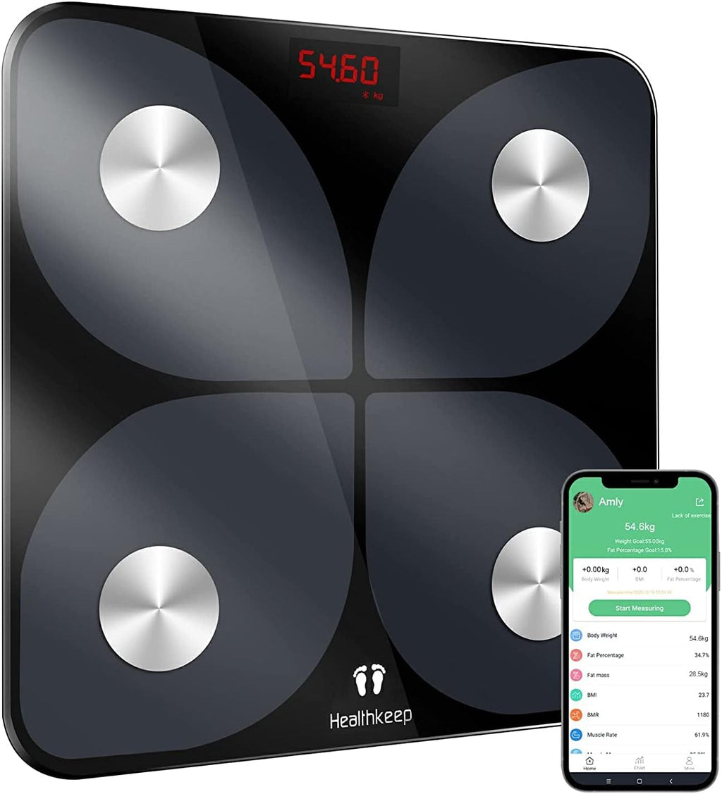 Body Fat Scale, Smart Bathroom Weight Scale, BMI Body Composition Monitor, High Precision Health Analyzer with Smartphone App for Fitness Tracking 400 lbs/180 kg