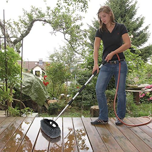 Unger Professional Lock-On 4-Sided Outdoor Scrub Brush, Compatible with Threaded Poles, Stiff Bristle Scrubbing, Cleaning Supplies for Decks, Stairs, Garage Floors, and Driveways