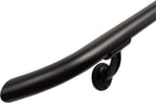 Complete Aluminum Handrail KIT for Indoor/Outdoor – Stylish Round Shape with Curved Ends. Includes Wall Mounts, Hardware, Ergonomic 1-3/8" Dia, ADA Returns (Black Textured, 3' Length)