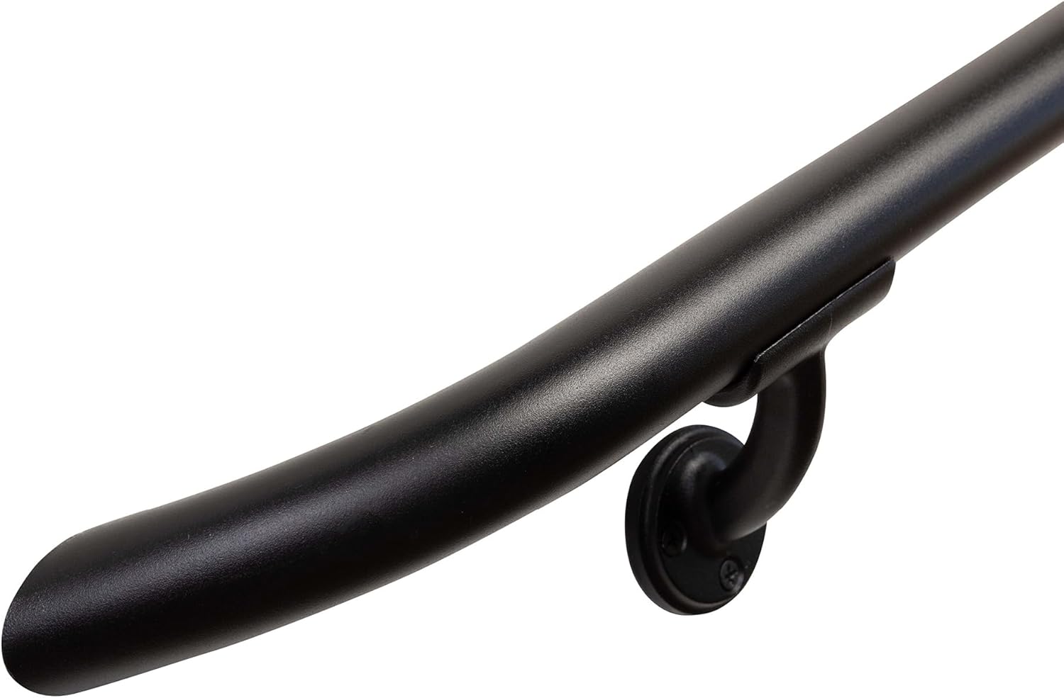 Complete Aluminum Handrail KIT for Indoor/Outdoor – Stylish Round Shape with Curved Ends. Includes Wall Mounts, Hardware, Ergonomic 1-3/8" Dia, ADA Returns (Black Textured, 3' Length)