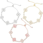 3Pcs Gold Plated Clover Bracelets for Women Trendy Lucky Sliver Four Leaf Clover Bracelet Set Stack White/Pink/Golden Jewelry Charm Flower Pulseras Para Mujer Birthday Gifts for Women/Mom/Friends