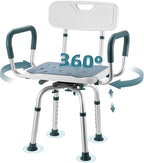 Swivel Shower Chair with Arms and Back, 400 lbs Heavy Duty Shower Stool for Inside Shower Stall and Bathtub, Height Adjustable Rotating Shower Chair Seat for Elderly, Adults, Handicap and Disabled
