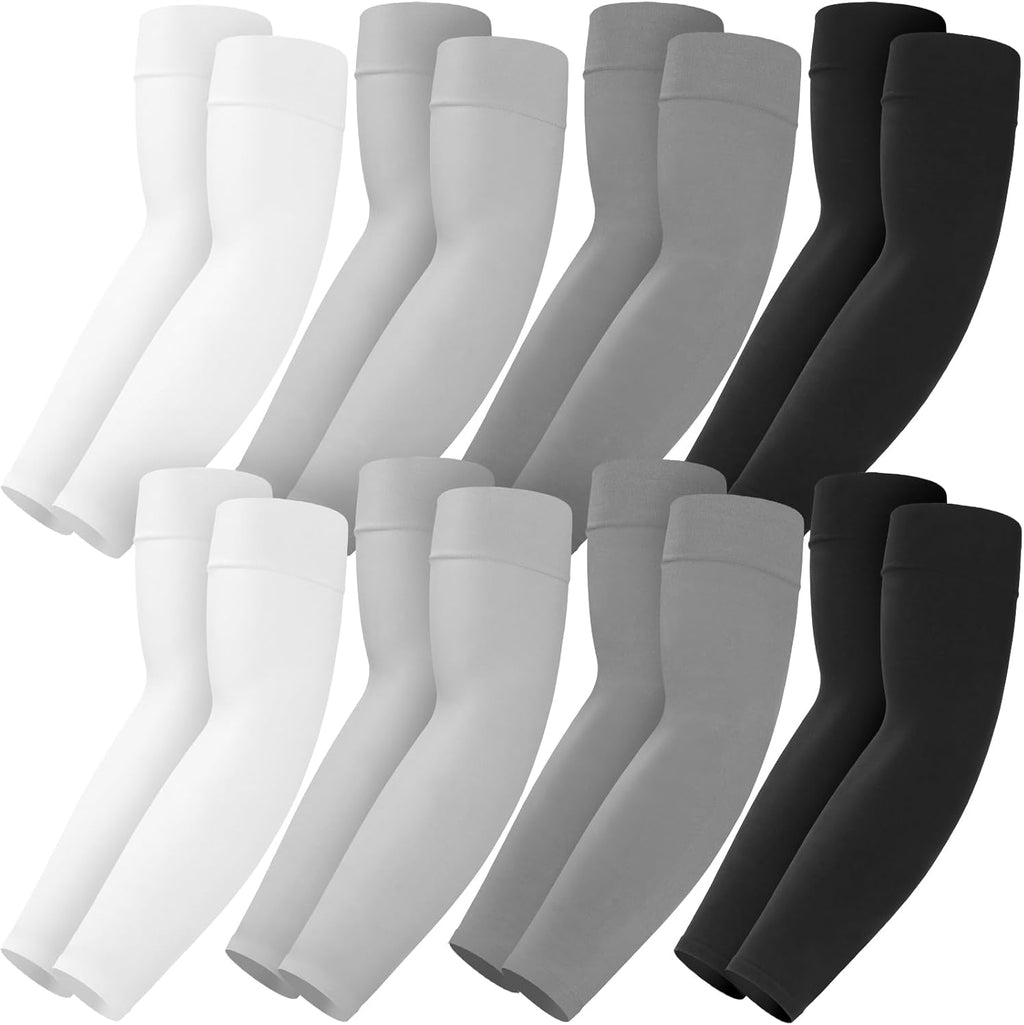 8 Pairs Soft Arm Sleeves, UV Sun Protection Cooling Compression Arm Covers for Outdoor Work, Sports, Men & Women