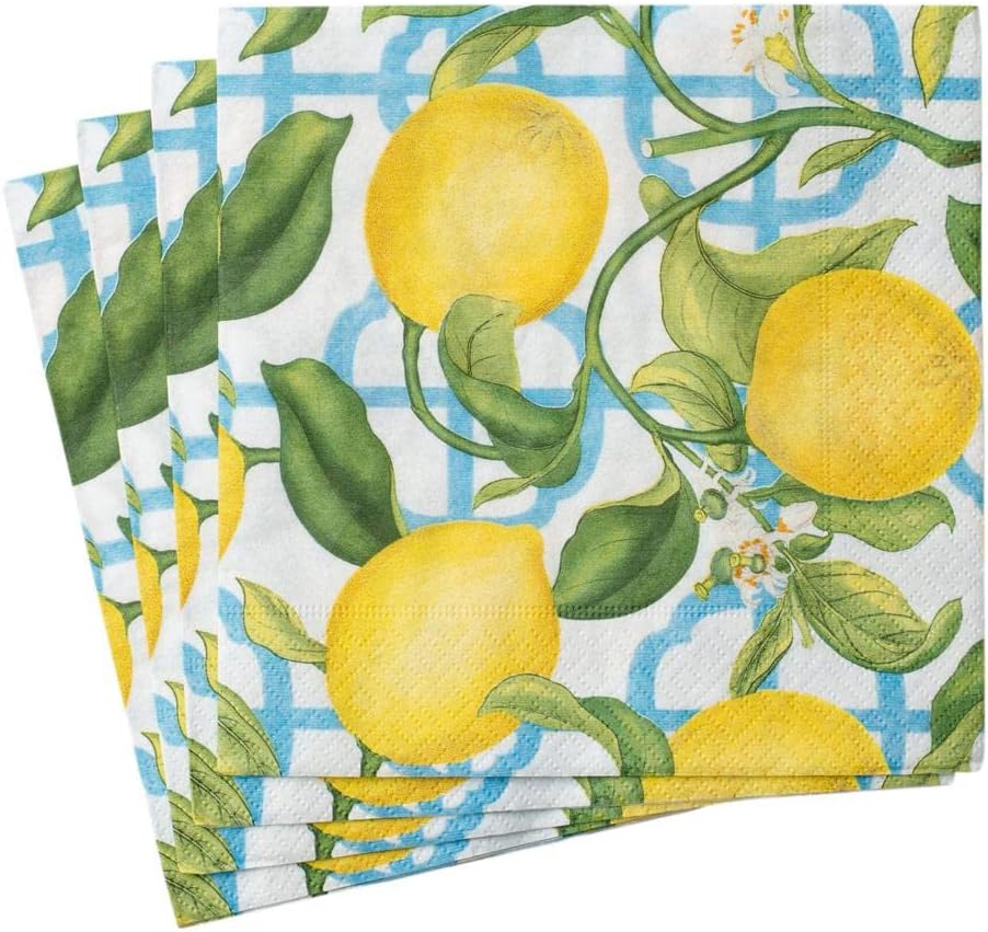 Caspari Seville Paper Luncheon Napkins in Ivory, Two Packs of 20