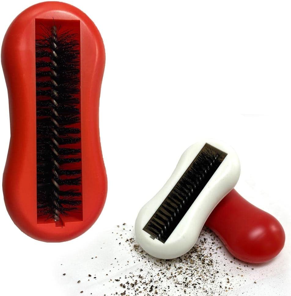 Table Crumb Sweeper 1 Pack White or Red 5.5" X 2.75" Inches Cleanning Brush Reusable Handheld Crumb Sweeper Nutshell Soft Bristles Debris Collector for Table Mat Bed Cleaner Rolling Portable Vacuum