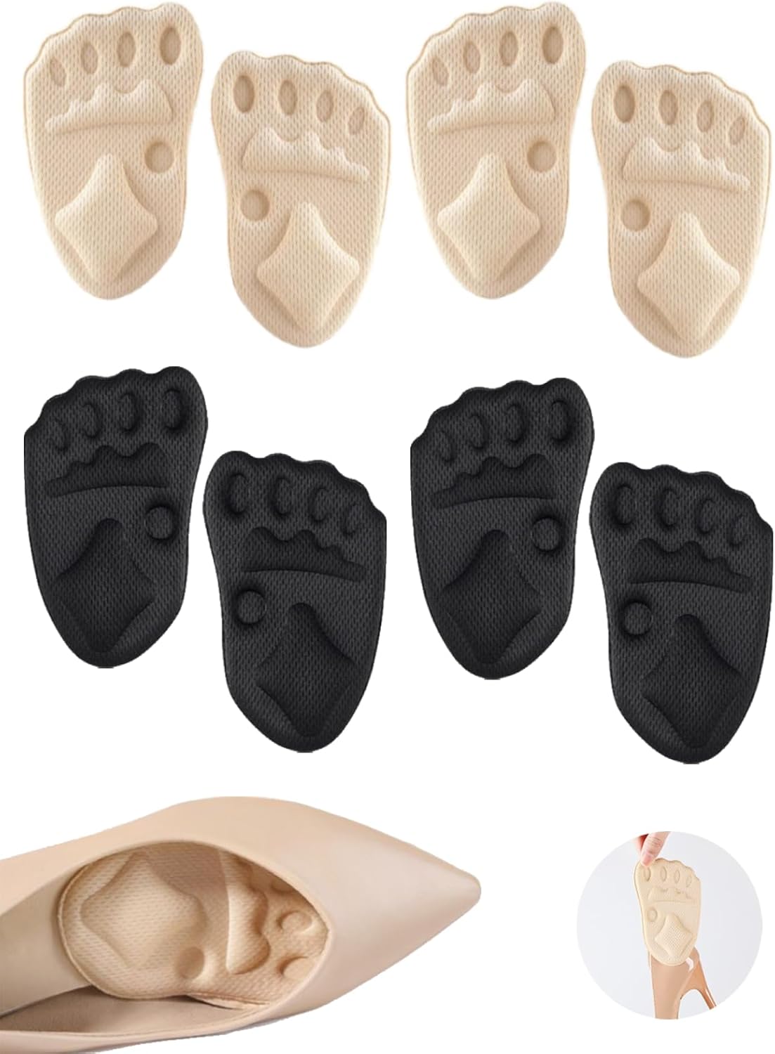Metatarsal Pads Women, 4 Pairs Ball of Foot Cushions for Women, Non Slip Heel Grips Liners, High Heel Inserts for Women, Shoe Pads Inserts, Shoe Gummies for Heels, Foot Pads for Balls of Feet