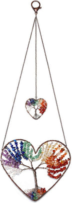 PESOENTH Chakra Crystal Tree of Life Heart Wall Hanging Decor Gifts for Women,Bohemian 7 Chakra Healing Crystals Reiki Stones Ornaments Spiritual Gifts Christmas Tree Home Hanging Decorations
