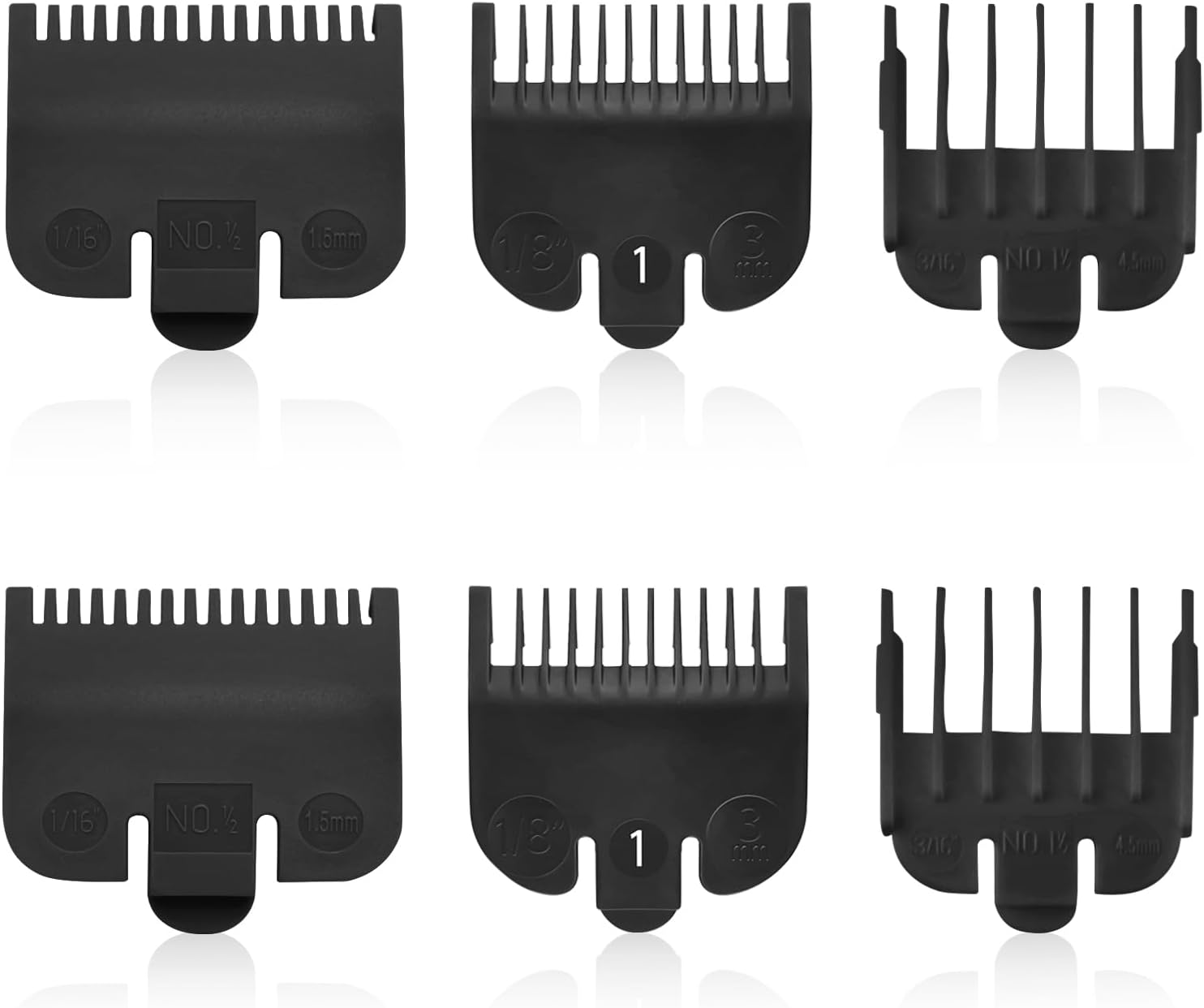 Fits for Most Wahl Clipper Guards Set 1/16" 1/8" 3/16", Professional Clipper Guides Comb Attachment(#1/2, #1, #1-1/2), Trimmer Guards set, 6 Pack