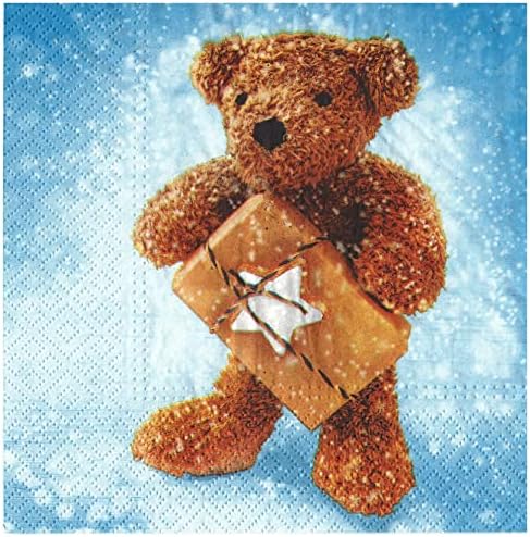 AM Décor 20 Count 3-Ply Luncheon Paper Napkins for Holiday Dinner Party Decorative Decoupage - 13" x 13" (Unfolded) (Teddy Bear)