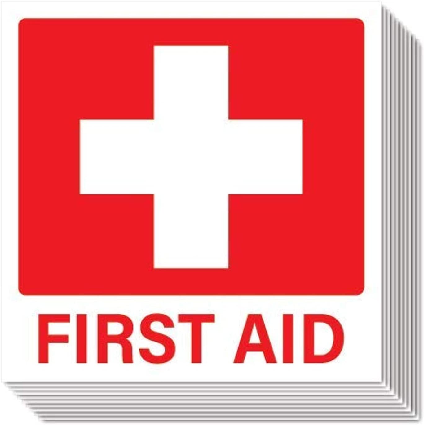 First Aid Stickers 10-Pack | Square 5.5-inch by Sutter Signs