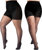 2 Pairs Plus Size Control Top Pantyhose Ultra-High Waist Tights 40D Sheer Shaping Support Stockings