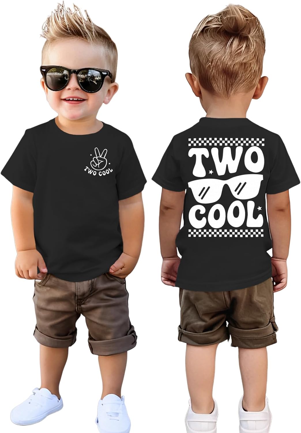 GLIGLITTR Two Cool Birthday Shirt 2nd Birthday Boy Tshirt 2 Year Old Toddler Boys Second Bday Party Short Sleeve Outfits Tops
