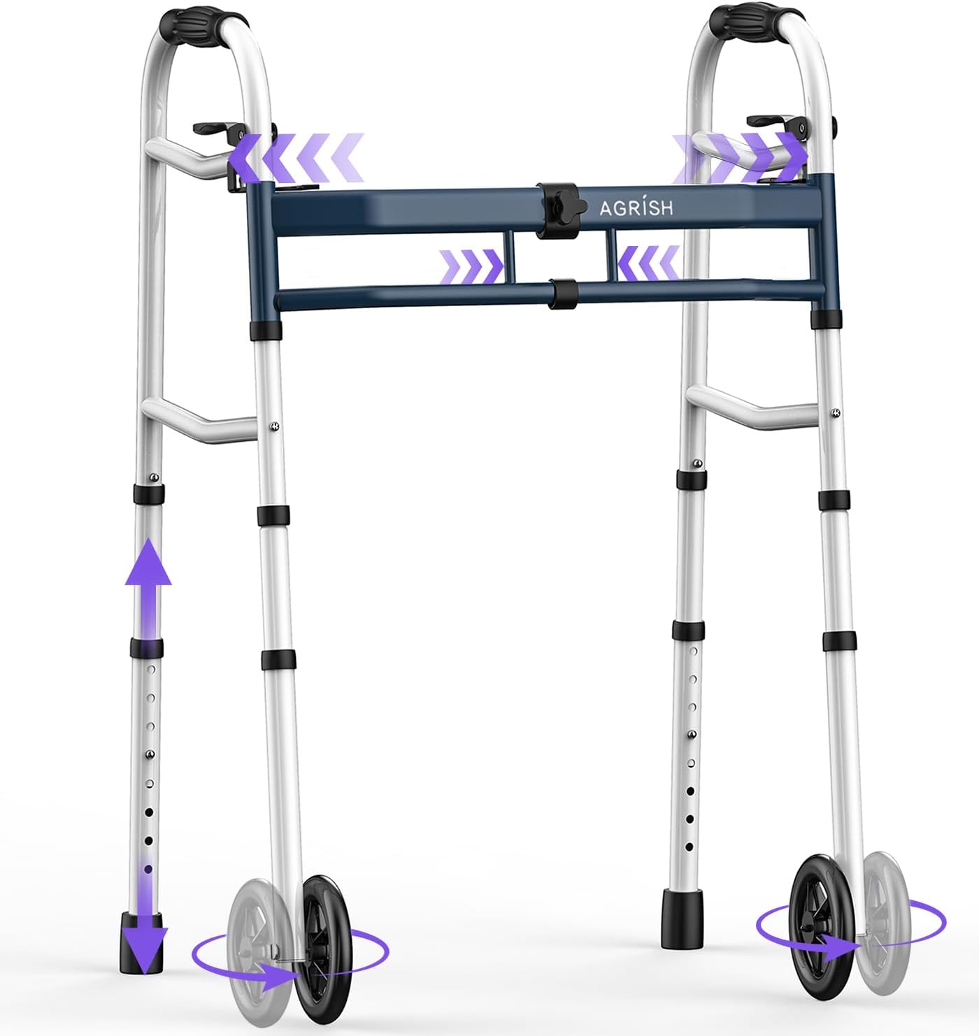 Agrish Narrow Walkers for Seniors, Adjustable Width Narrow Walkers for Small Spaces, Folding Slim Walker - Standard Walkers for Elderly, 350 LBS Heavy Duty Narrow Walker for Small Doorways