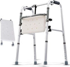 Foldable Shower Chair,Geriatric Elderly - Adjustable Height Mobility Aid Walking Frame,Crutch with Padded Seat