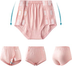Post Surgery Tearaway Underwear for Women, Reusable Stick-On Briefs, Incontinence & Elderly Care, Hip Knee Surgery, Breathable Cotton（Pink，L）