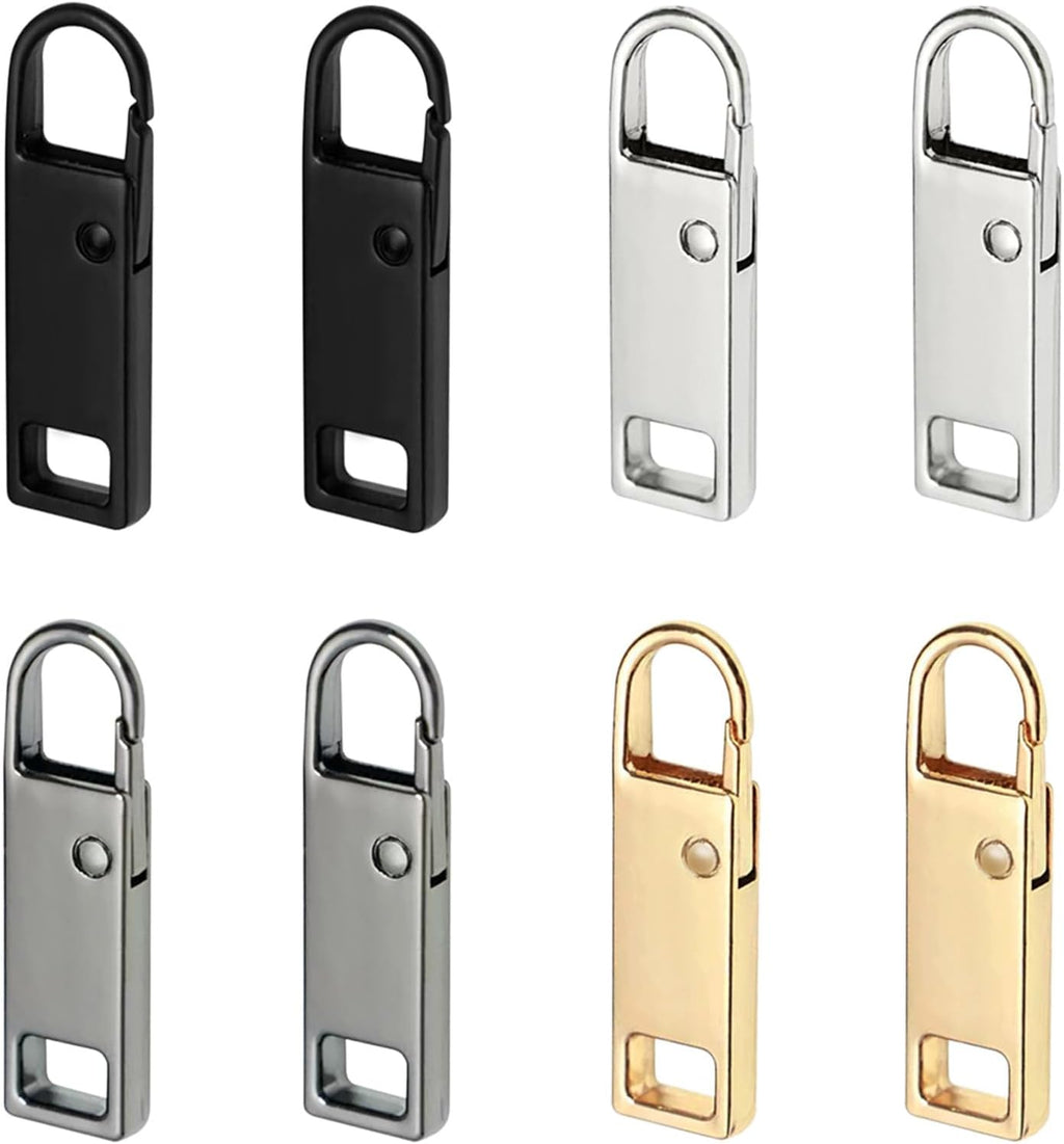 Urmspst Zipper Pull Replacement (Upgraded), 8 Pcs Detachable Zipper Pull Tabs for Luggage Clothing Jackets Backpacks Boots Purse Coat(4 Color Black, Silver, Gold, Brilliant Black)