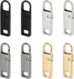 Urmspst Zipper Pull Replacement (Upgraded), 8 Pcs Detachable Zipper Pull Tabs for Luggage Clothing Jackets Backpacks Boots Purse Coat(4 Color Black, Silver, Gold, Brilliant Black)