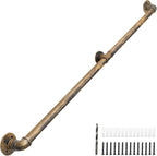 Wall Mount Industrial Staircase Handrails 6FT, 1.3" Hand Rails for Indoor Stairs,Antique Brass Galvanized Pipe Stair Handrail,Grab Bar for Steps,Stair Railing Indoor