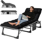 LILYPELLE Portable Folding Cot Bed, Adjustable 5-Position Adults Reclining Chaise with Pillow, Outdoor Portable Lounge Chair Sleeping Cot for Camping, Pool, Beach, Patio
