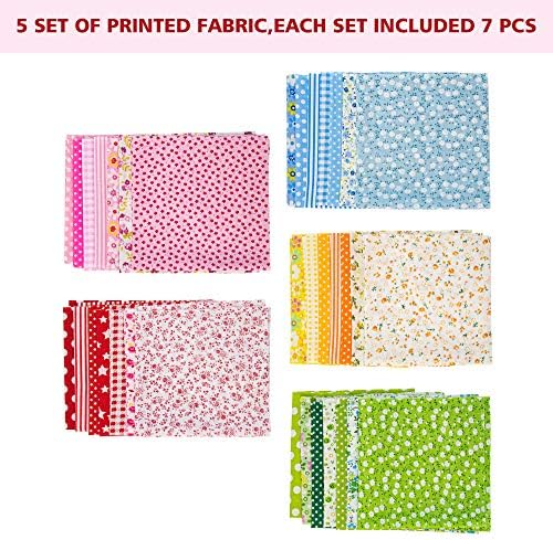 AUEAR, 35 Pack Cotton Print Fabric Bundle Squares 9.8"x9.8" Quilting Sewing Floral Precut Sheets for DIY Scrapbooking Dot Pattern (Bright Colors: Red & Blue Yellow Pink Green)