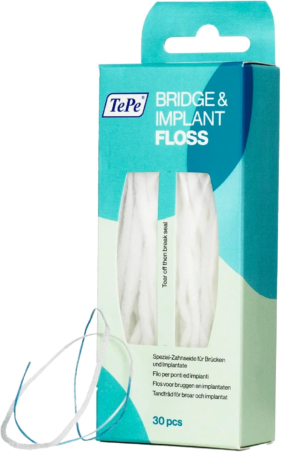 TePe Bridge and Implant Floss for Dental Implants, Bridges, and Braces, Dental Flossers, 30 Pieces