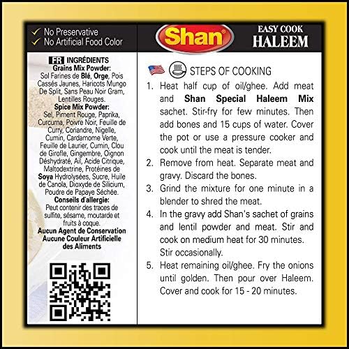 Shan Easy Cook Haleem Recipe Mix 10.5 oz (300g) - Spice Powder for Traditional Meat, Lentil and Wheat Curry - Suitable for Vegetarians - Airtight Bag in a Box