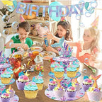 Large 3-Tier Mermaid Cupcake Stand 12Inch Cardboard Cupcake Tray for Wedding Birthday Baby Shower Mermaid Birthday Party Supplies