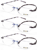 LUFF 3 Pack Rimless Half Moon Reading Glasses TR90 Flexible Lightweight Readers Women Men Blue Light Computer Eyeglasses