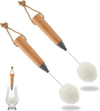 2 Pcs Wine Glass Cleaning Brush Flute and Stemware Brush Non Scratch Foam Bristle Scrubber with Wooden Handles Glass Scrubber for Champagne Flutes Glassware Drinking Cleaner Tool