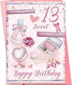 fancu Happy 13th Birthday Card for Girls, Sweet Fashion Bithday Card for 13th Girls, Pink Beauty Themed Card,Birthday Card for Special Daughter Granddaughter, Perfume, Makeup & Pearl Design