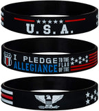 Sainstone Power of Faith Patriotic American Flag Silicone Bracelets Set with Patriot's Prayer, American Power Eagle - USA Thin Red Line Rubber Wristbands Gifts for Patriots, Army, Men, Women