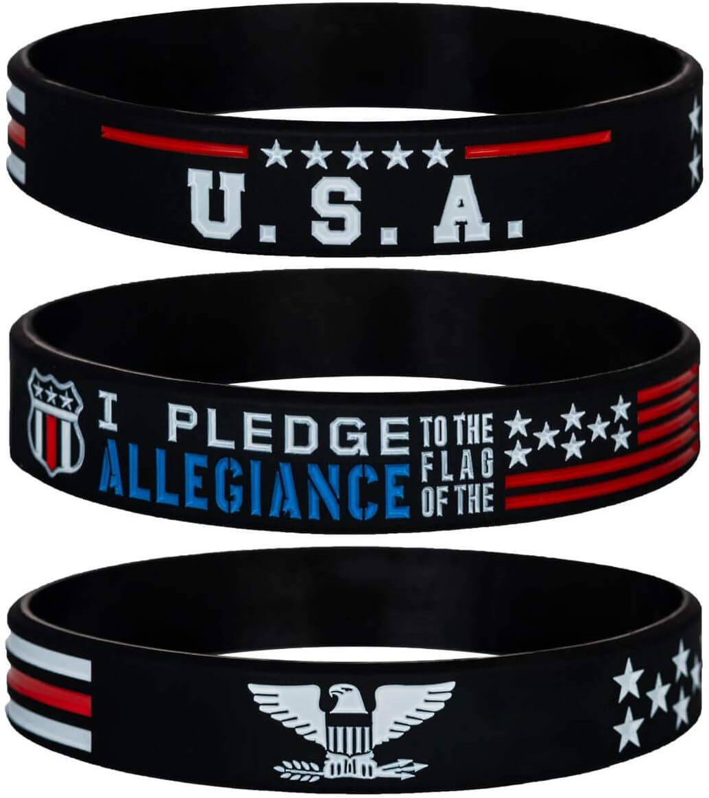Sainstone Power of Faith Patriotic American Flag Silicone Bracelets Set with Patriot's Prayer, American Power Eagle - USA Thin Red Line Rubber Wristbands Gifts for Patriots, Army, Men, Women