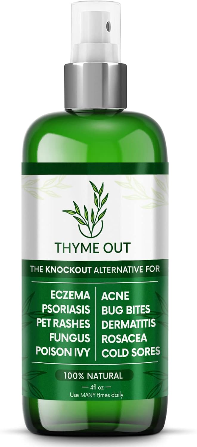 Thyme Out All Natural Eczema Treatment- Psoriasis Treatment - an All-in-One Solution for Acne, Dermatitis, Rosacea, Cold Sores, Bites, Poison Ivy - Anti-Itch Spray for Itchy Skin Relief 4oz