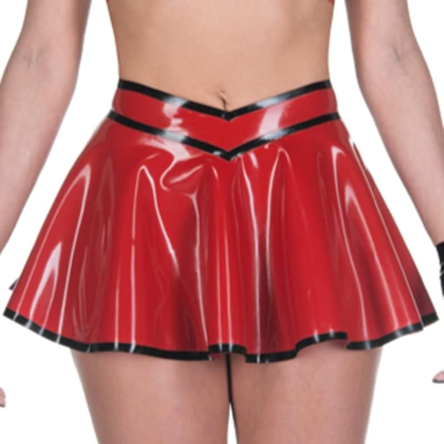 Black and Red Trims Sexy Mini Latex Skirts Short Without Zippers Rubber Bottoms,Red,M